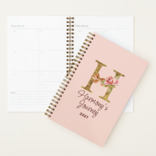 Agenda Letra de nombre personalizado H Lámina de oro Rosa