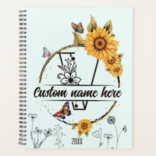 Agenda Letra I de las mariposas monogramo de girasoles