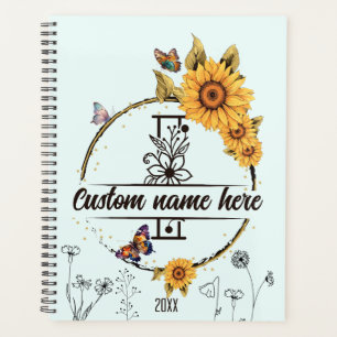 Agenda Letra I de las mariposas monogramo de girasoles