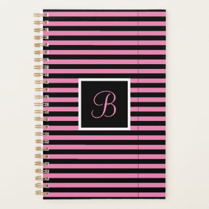 Agenda Letra inicial moderna de rayas rosa y negra