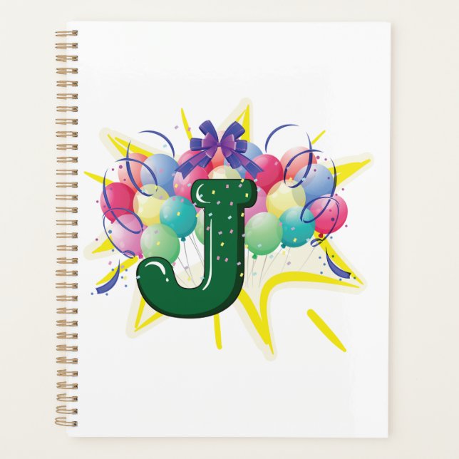 Agenda Letra J de Monograma de Celebración con Globos (Anverso)