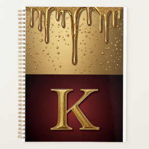 Agenda Letra K con Monograma de Purpurina con Líquido que