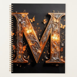 Agenda Letra M Mariposa Monograma Dorado Ornamentado de L