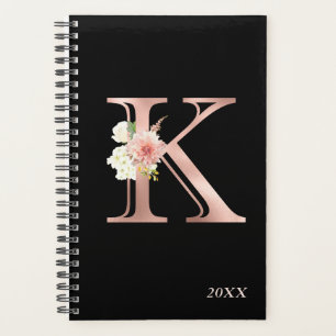 Agenda Letra monograma anual Rosa Gold Rubor Floral K