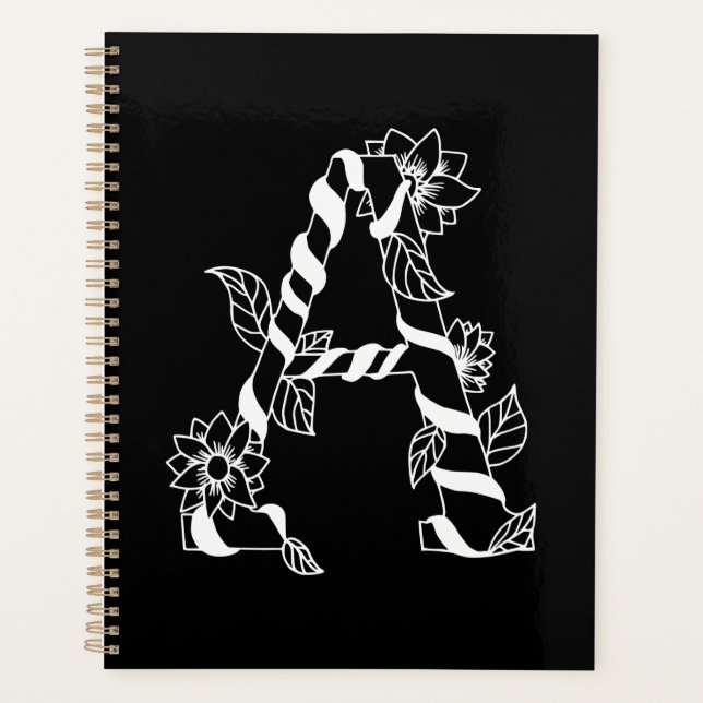 Agenda Letra negra y blanca "A" con flores de remolque (Anverso)