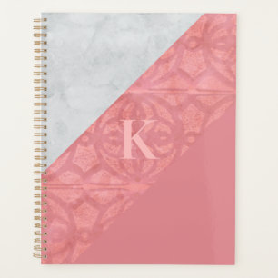Agenda Letra rosa rudimentaria y acuarela gris