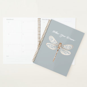 Agenda Libélula Gris Azul Bronce Blanco