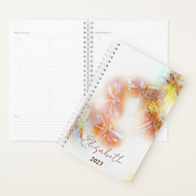 Agenda Libélulas acuarela personalizadas, año personaliza (Demostración)