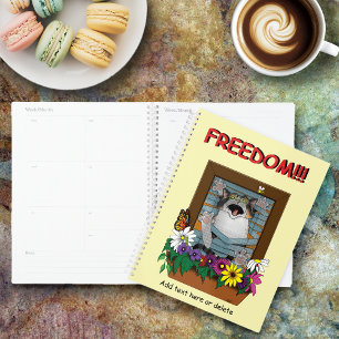 Agenda Libertad Escape Divertido Gato Amarillo Floral Ven