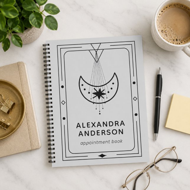 Agenda Libreta de citas de luna creciente celestial geomé (Geometric Celestial Crescent Moon Appointment Book Planner)