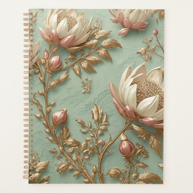 Agenda Libreta Planificadora Floral Verde Rosa (Anverso)