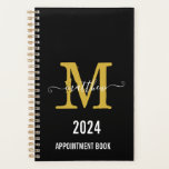 Agenda Libro de citas de Black & Gold Monogram Script<br><div class="desc">Personalizado Elegant Black and Gold Monogram Script Planificador de Nombramientos</div>