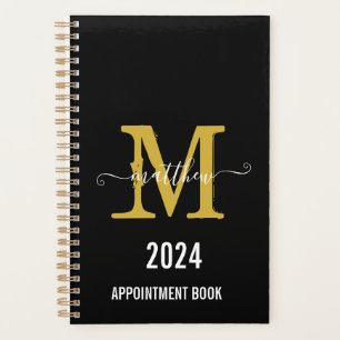 Agenda Libro de citas de Black & Gold Monogram Script