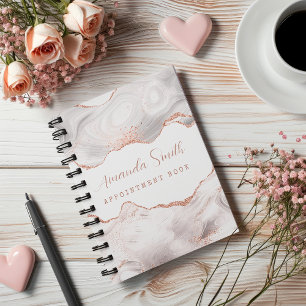 Agenda Libro de citas de rosa dorado y agata blanca con b