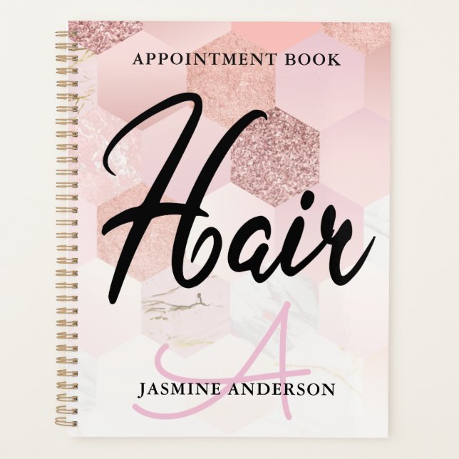 Agenda Libro de citas de Rosa Gold Monogram Hair (Anverso)
