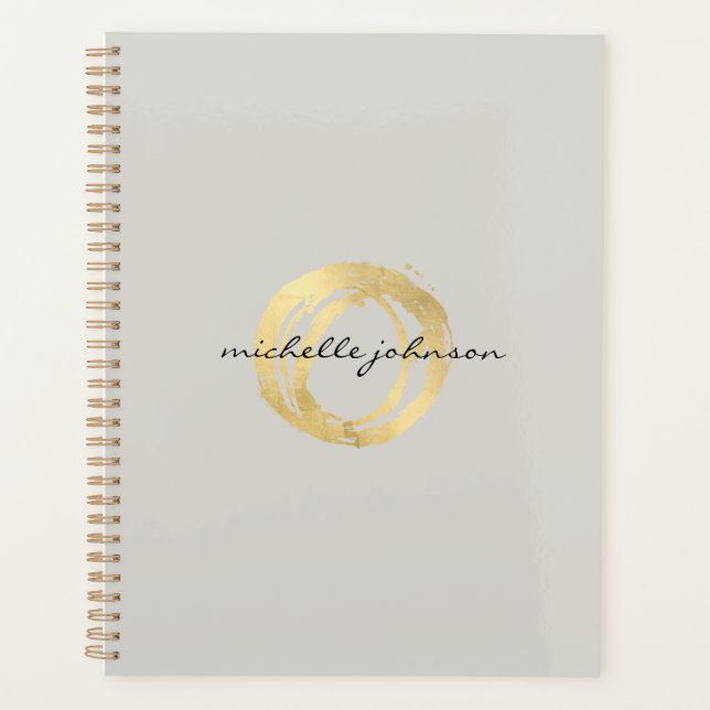 Agenda Libro de citas Luxe Faux Gold Pintado Círculo Tan (Anverso)