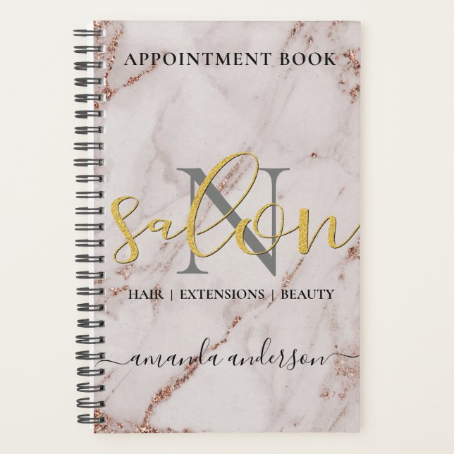 Agenda Libro de Citas Rosa Gold & Gold Salon (Anverso)