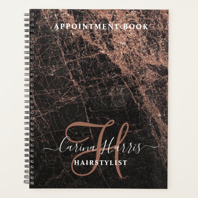 Agenda Libro de citas Rosa Gold Marble Hairstylist (Anverso)