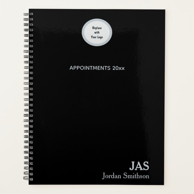 Agenda Libro de citas Sleek Personalized Black Silver (Anverso)