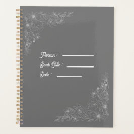 Agenda Libro de contorno de flor cubierta gris oscuro