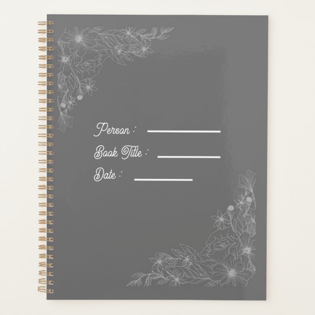 Agenda Libro de contorno de flor cubierta gris oscuro (Anverso)