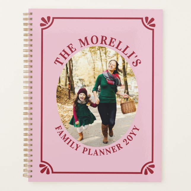 Agenda Light Pink & Crimson Oval Photo Family (Anverso)