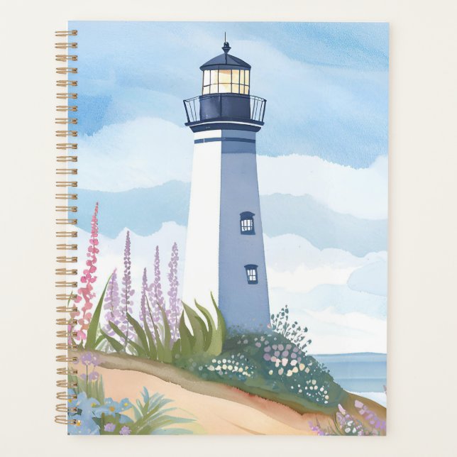 Agenda Lighthouse in Bloom | Coastal Watercolor Floral (Anverso)