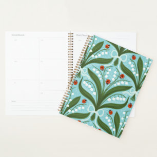 Agenda Lily del valle y la simetría de ladybugs en verde,