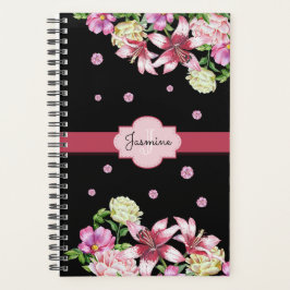 Agenda Lily y Peony Floral Black Personalizada