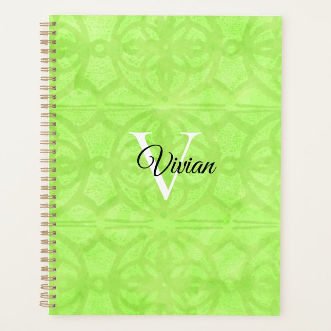 Agenda Lime Green Batik Elegant Monograma Planner (Anverso)