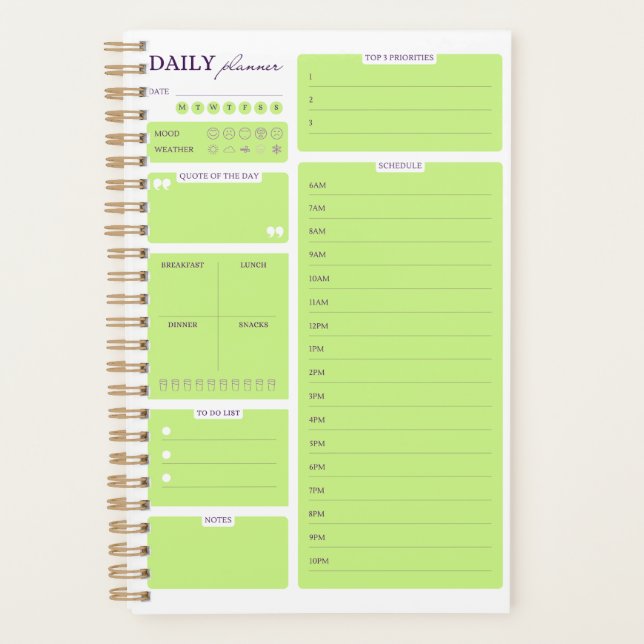 Agenda Lime Green Minimalist Daily Planner Template (Anverso)