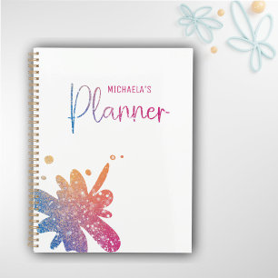 Agenda Lindo brillo rosa arcoíris salpicado