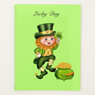 Agenda Lindo duende y olla de oro sobre verde lima