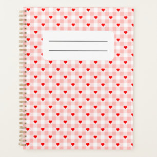 Agenda Lindo patrón de gingham a cuadros con corazón rosa