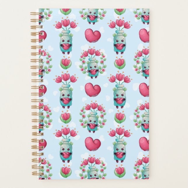 Agenda Lindo patrón floral Mason Jar Hearts (Anverso)