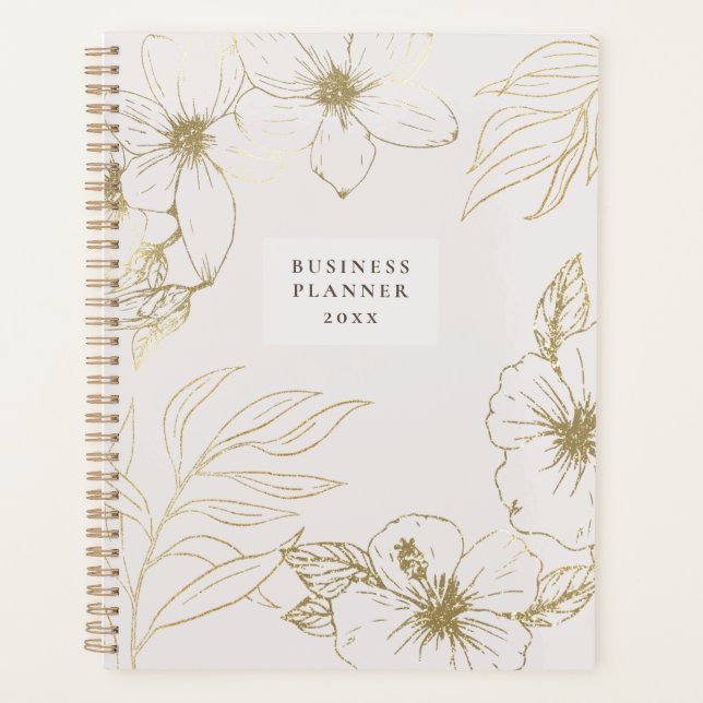 Agenda Línea dorada de arte floral Planner (Anverso)