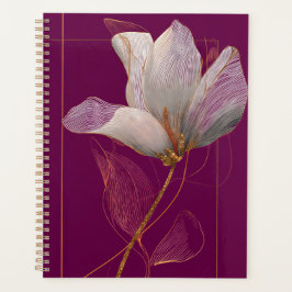 Agenda Línea dorada de magnolia blanca magenta