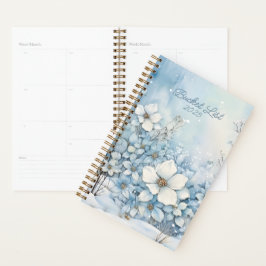 Agenda Lista de cubos florales de invierno azul y blanco