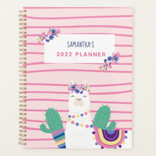 Agenda Llama floral cuta rosa personalizada