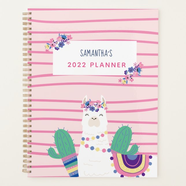 Agenda Llama floral cuta rosa personalizada (Anverso)
