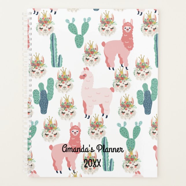 Agenda Llamas rosadas y cactus verdes (Anverso)