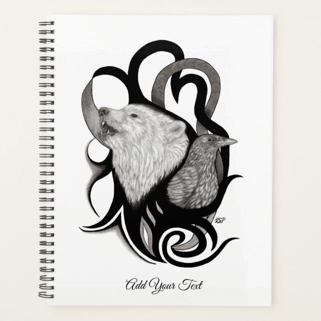Agenda Lobo blanco con arte tribal de Raven (Anverso)