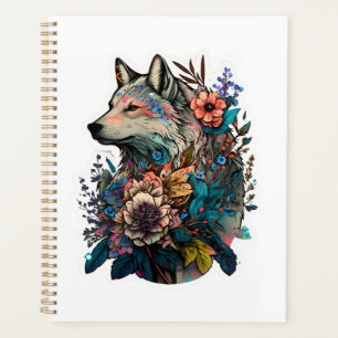 Agenda Lobo colorido con flores