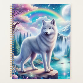 Agenda Lobo con arcoiris y cascada
