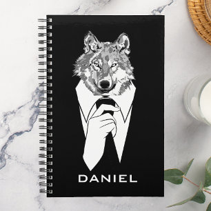 Agenda Lobo divertido hipster con esmoquin negro personal