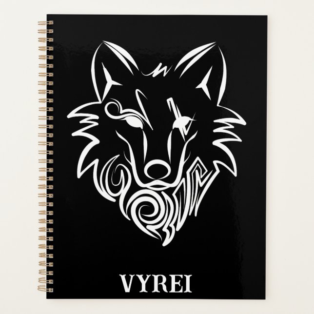 Agenda Lobo tribal blanco y negro (Anverso)