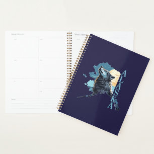 Agenda Lobo y luna del contorno de Alaska