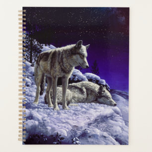 Agenda Lobos grises en la nieve de invierno de noche
