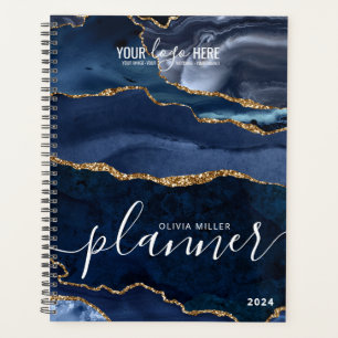 Agenda Logo de Agate Marble Business Purpurina de Navy Bl