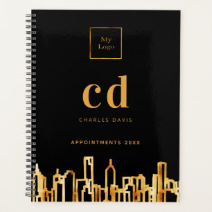 Agenda Logo de la ciudad moderna de oro skyline Black bus